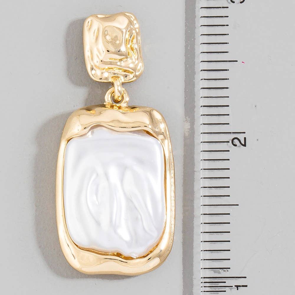 The Pearl Social: Metallic And Pearl Rectangle Stud Dangle Earrings