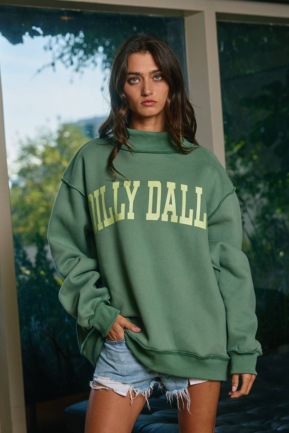 Dilly Dally Oversized Mock Neck Sweatshirt
