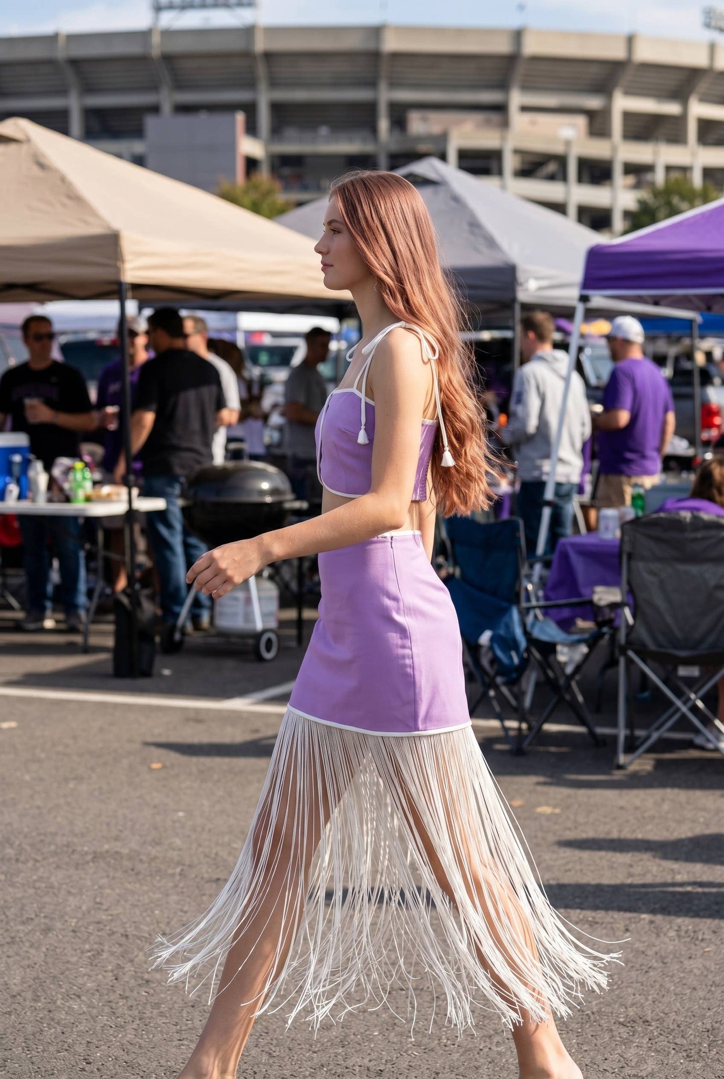 Large scalloped overlapping panels top and skirt set: PURPLE / L