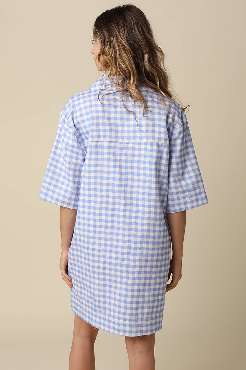 Liberty Blue Gingham Oversized Shirt Dress