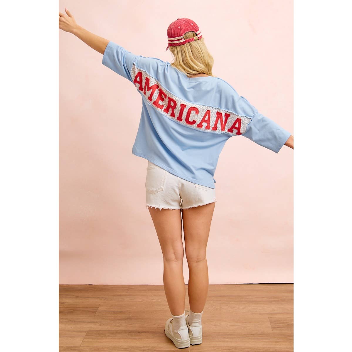 Americana Lace Patch Oversized V-Neck Top
