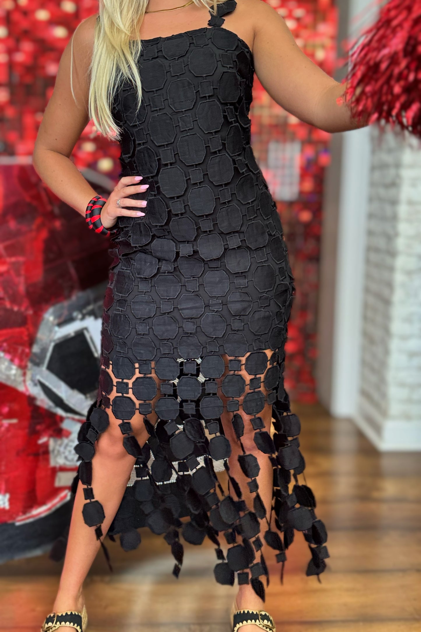 After Midnight 3D Lace Appliqué Midi Dress