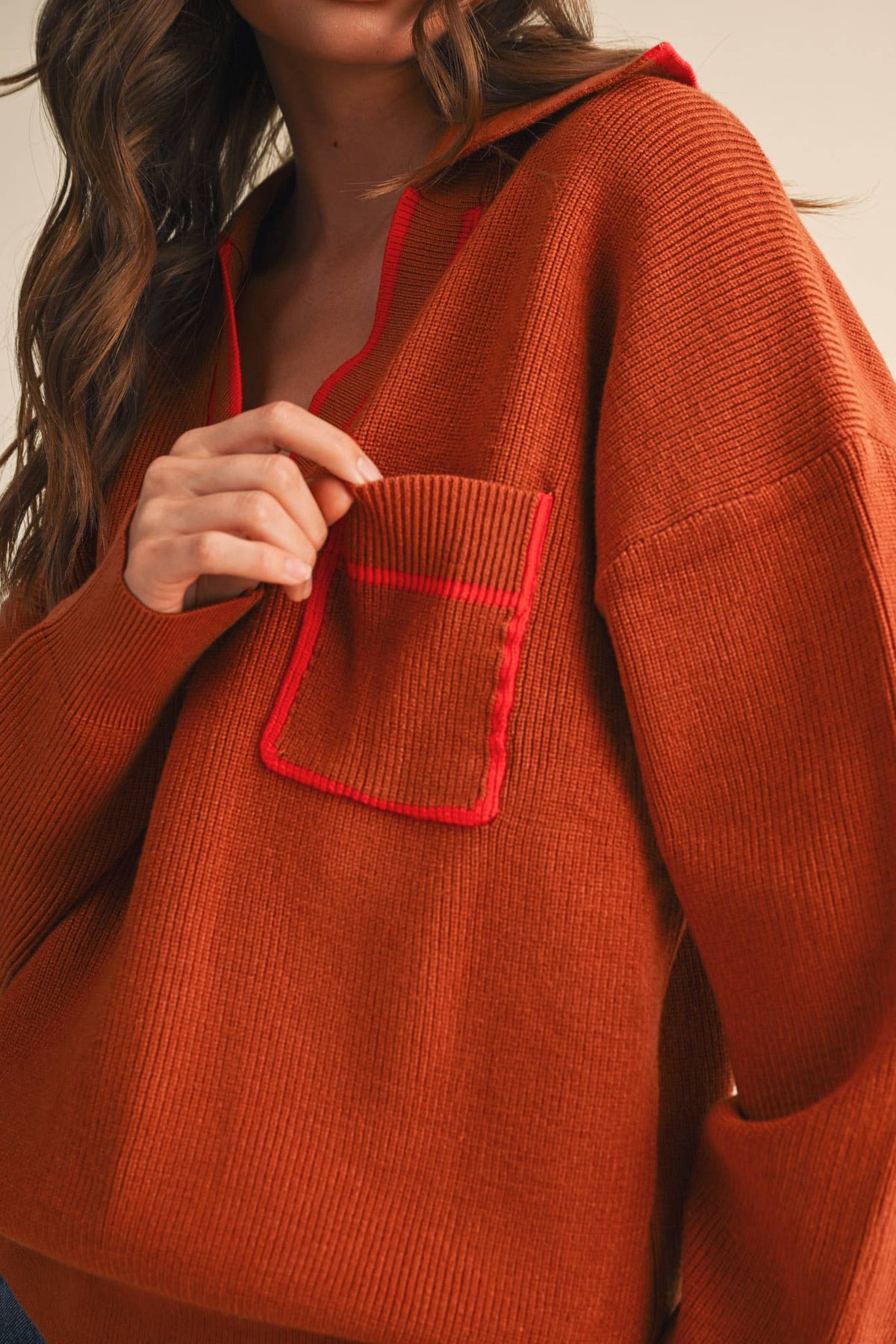 Ginger Ribbed Collared V-Neck Pullover Sweater