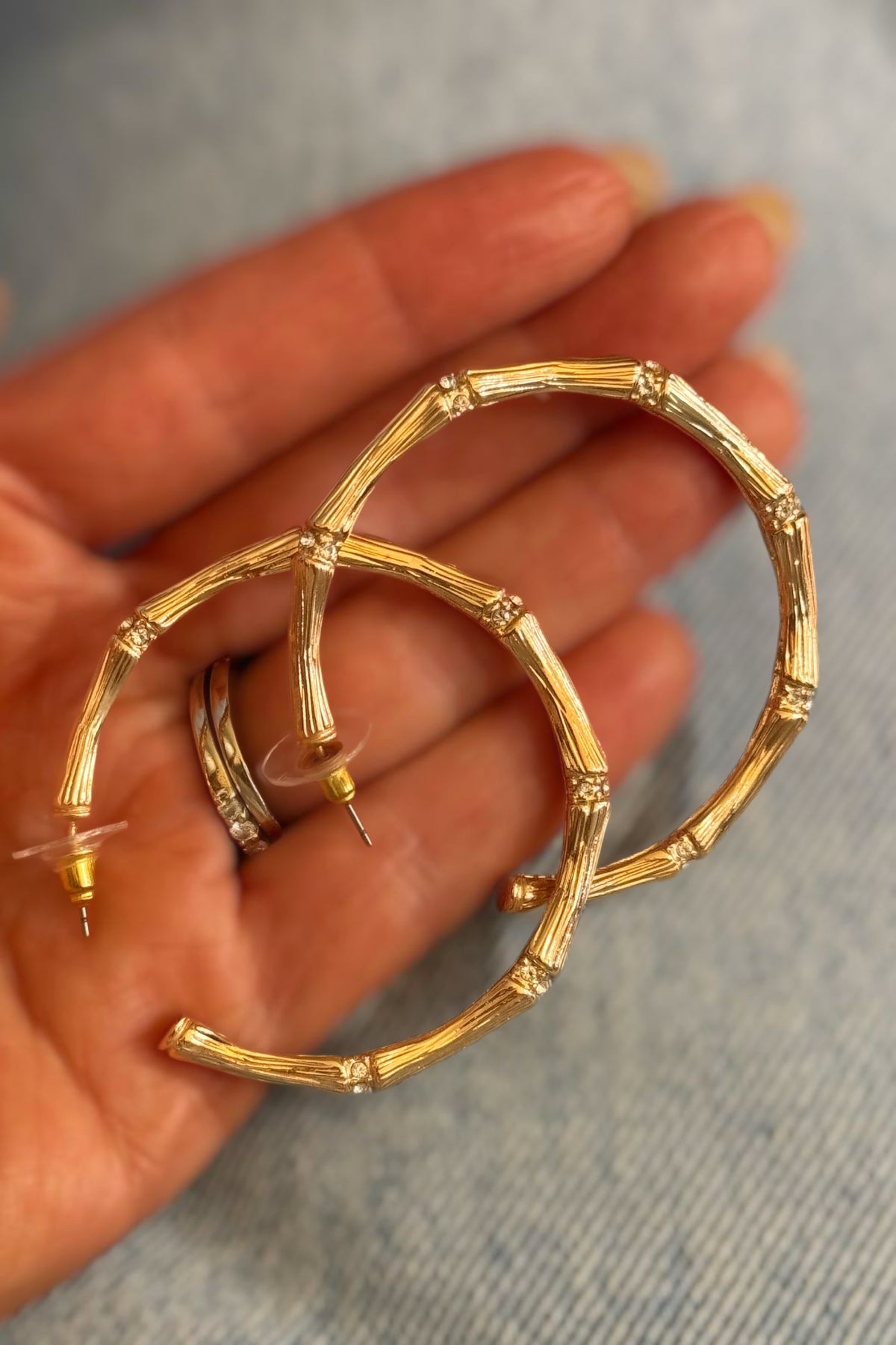 Pavé Crystal Bamboo Hoop Earrings- 2 inch