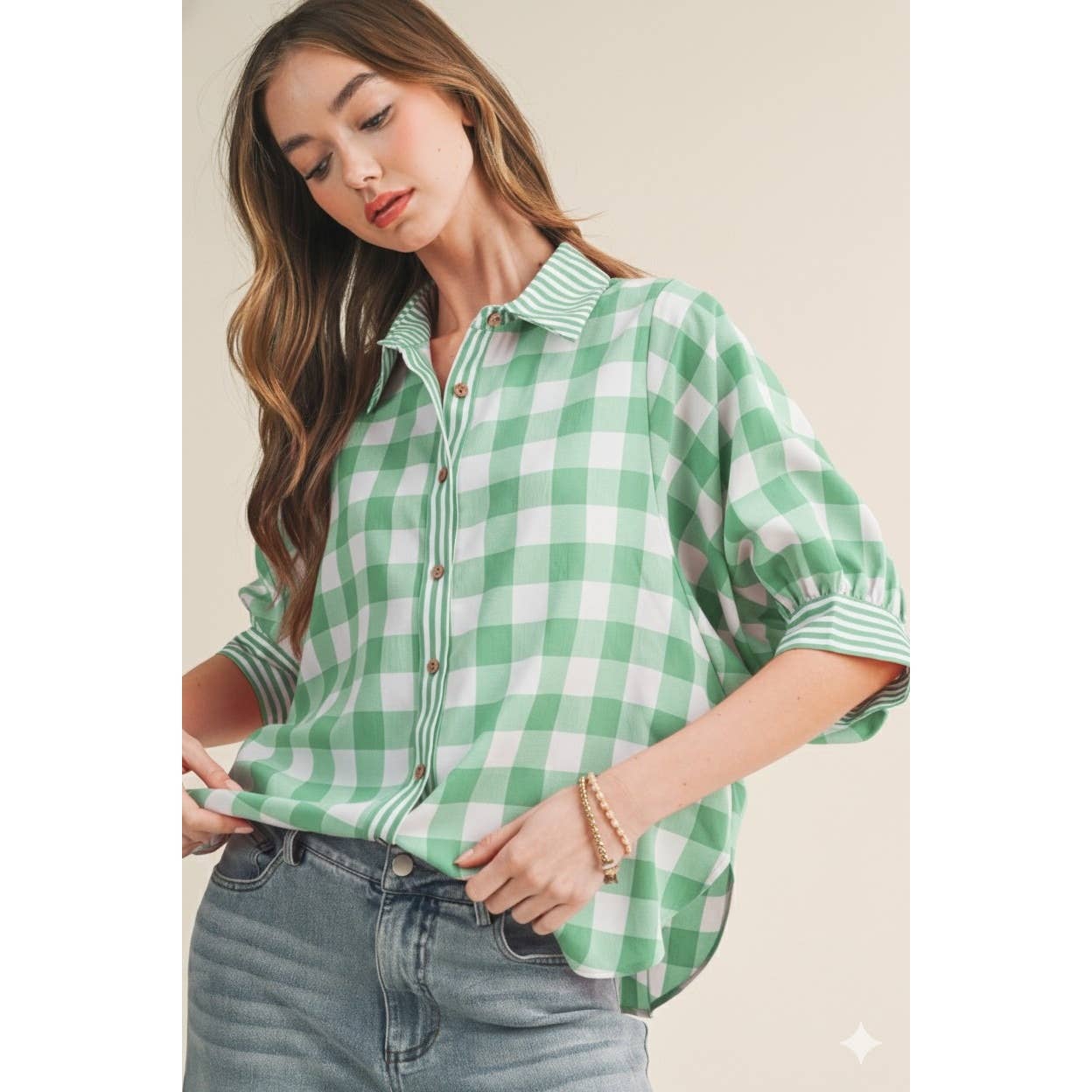 Romantic Gingham Check Pattern Elegant Blouse: RED / S-M-L-XL(2-2-2-1)