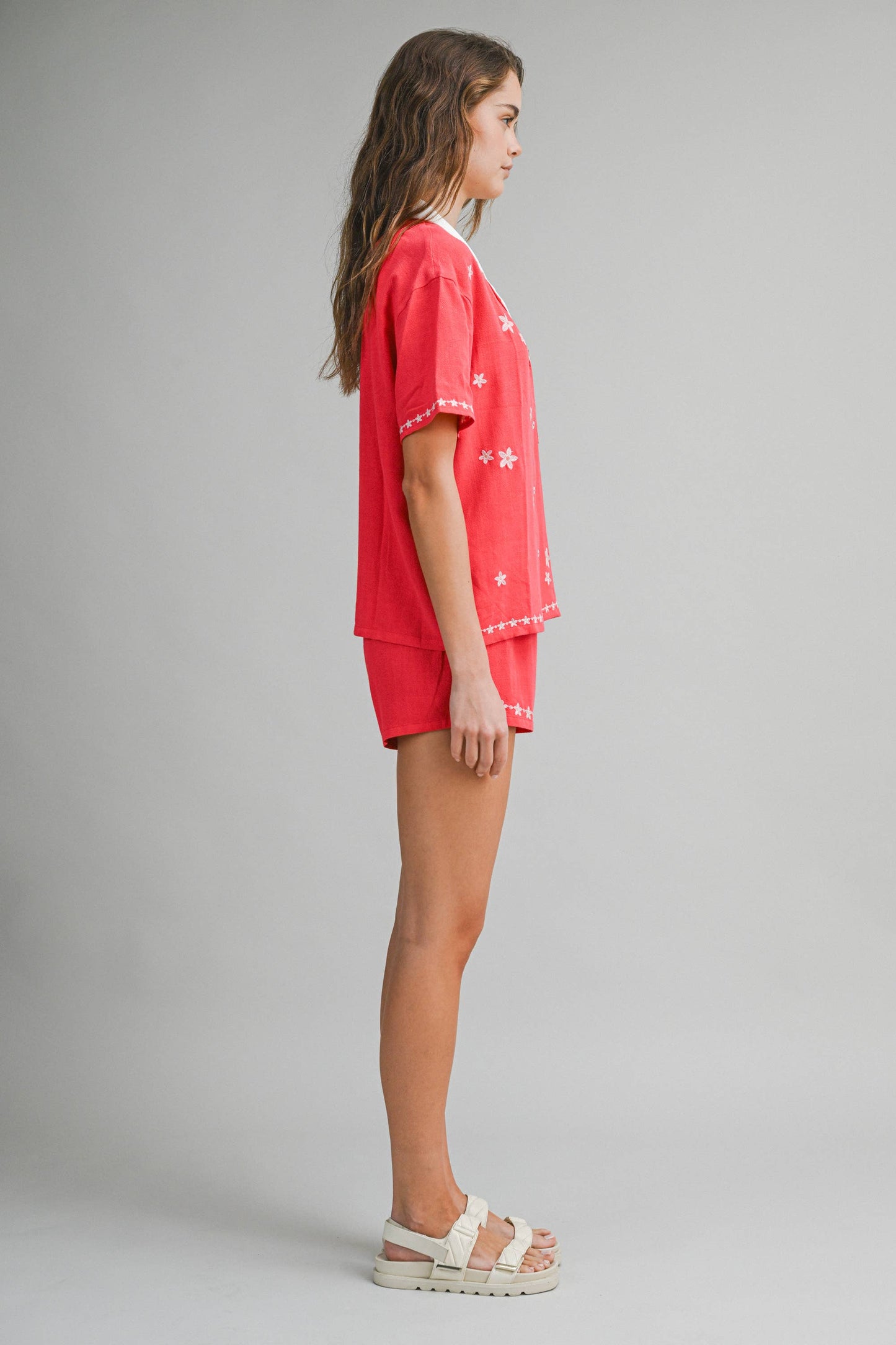 Bestickte Lounge-Shorts | Damen-Sommer-Pull-On-Shorts | Shorts mit Gummibund und Blumenverzierung | Passendes Set Unterteil