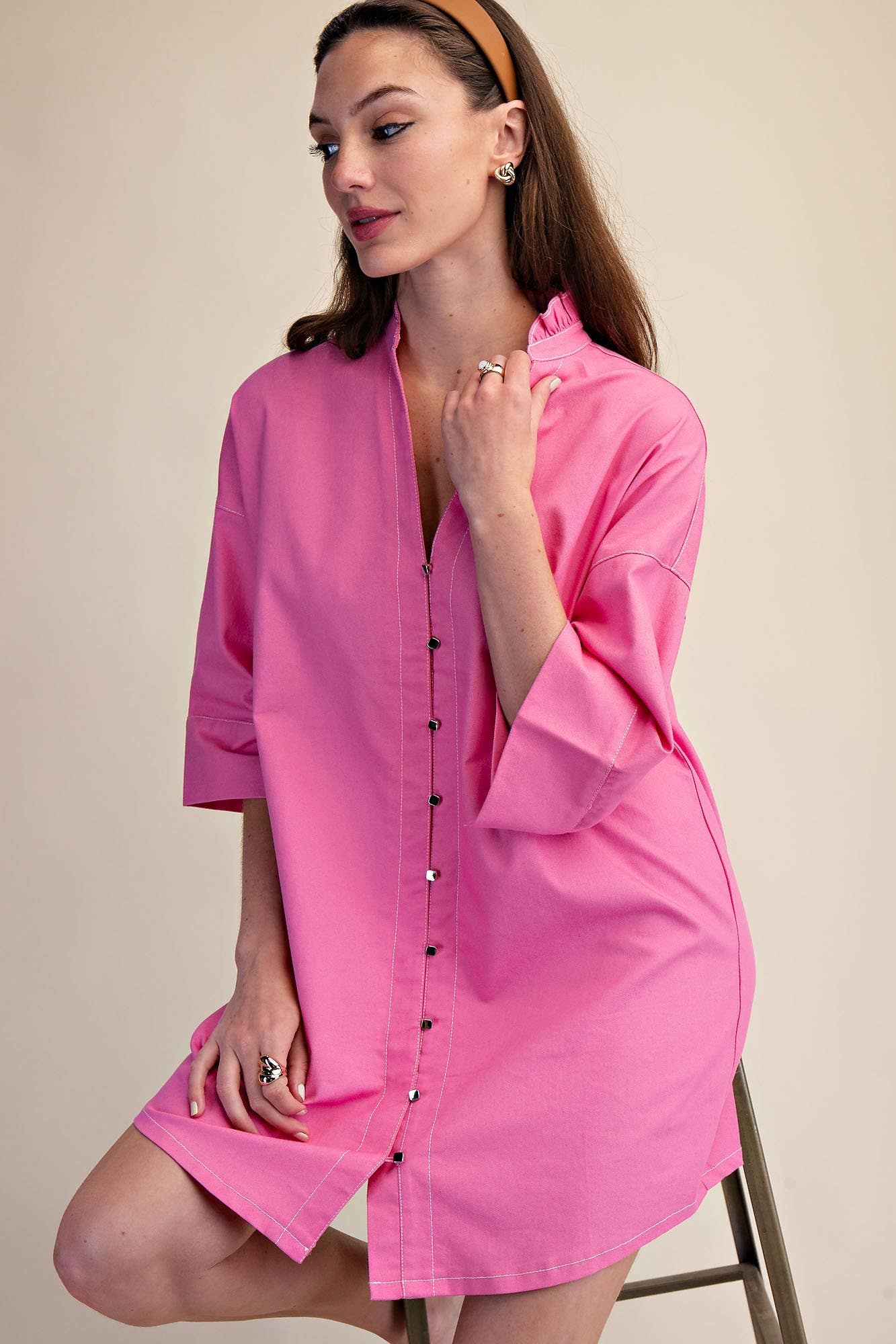 Pink Sugar Ruffle Collar Shirt Dress