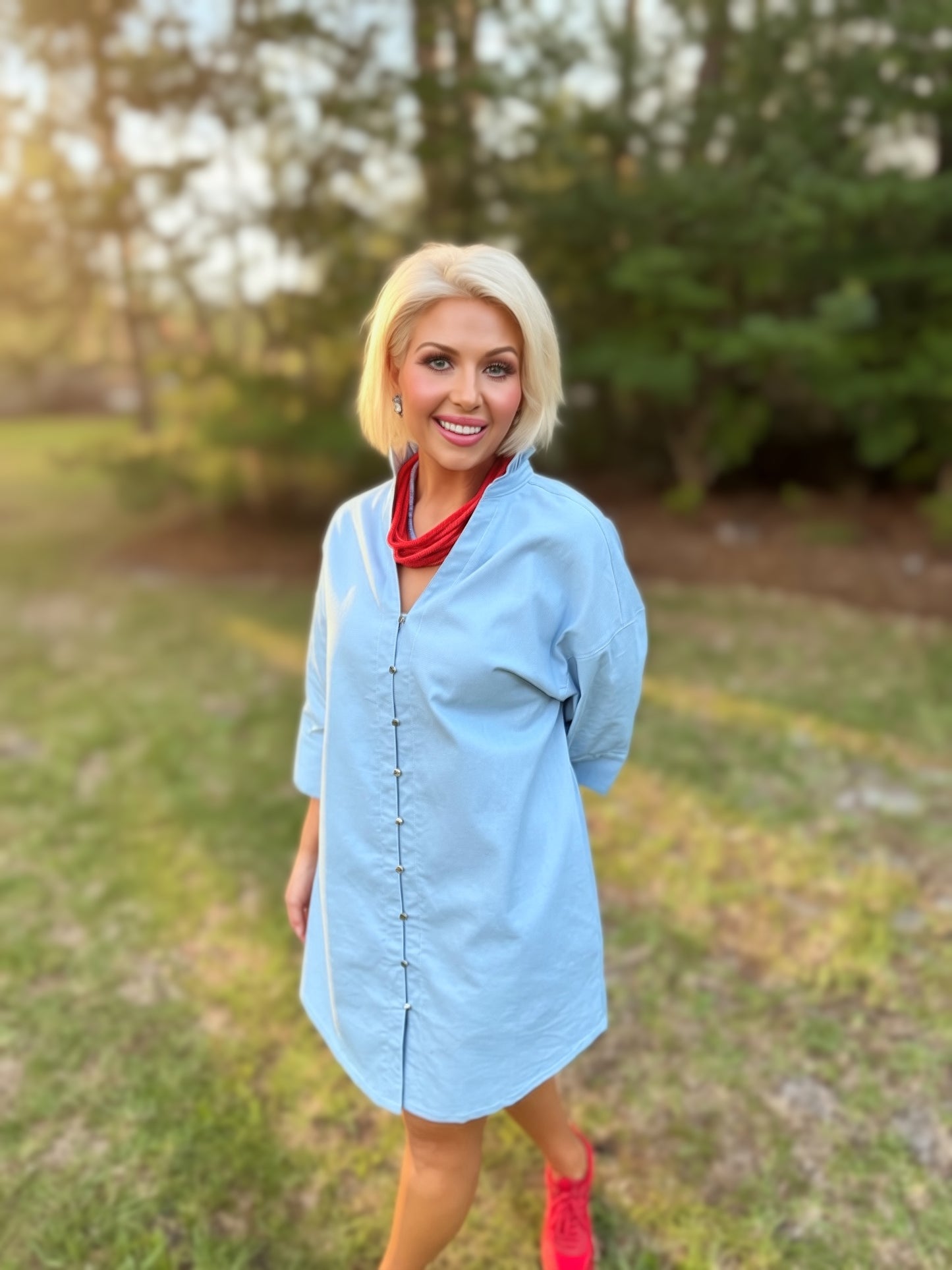 Southern Skies Blue Ruffle Collar Shirt Dress