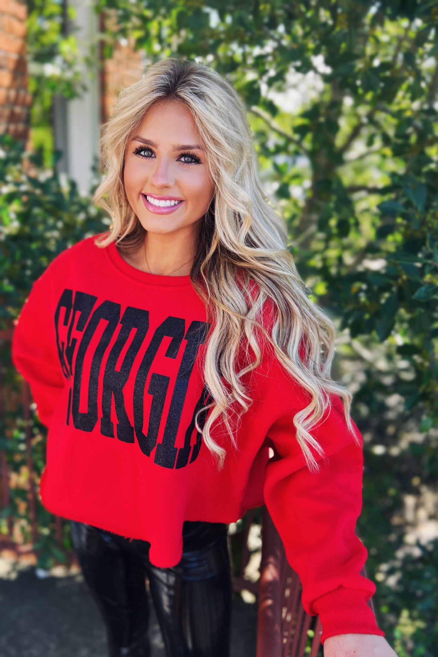 Georgia Glitter Vinyl Cropped Sweatshirt