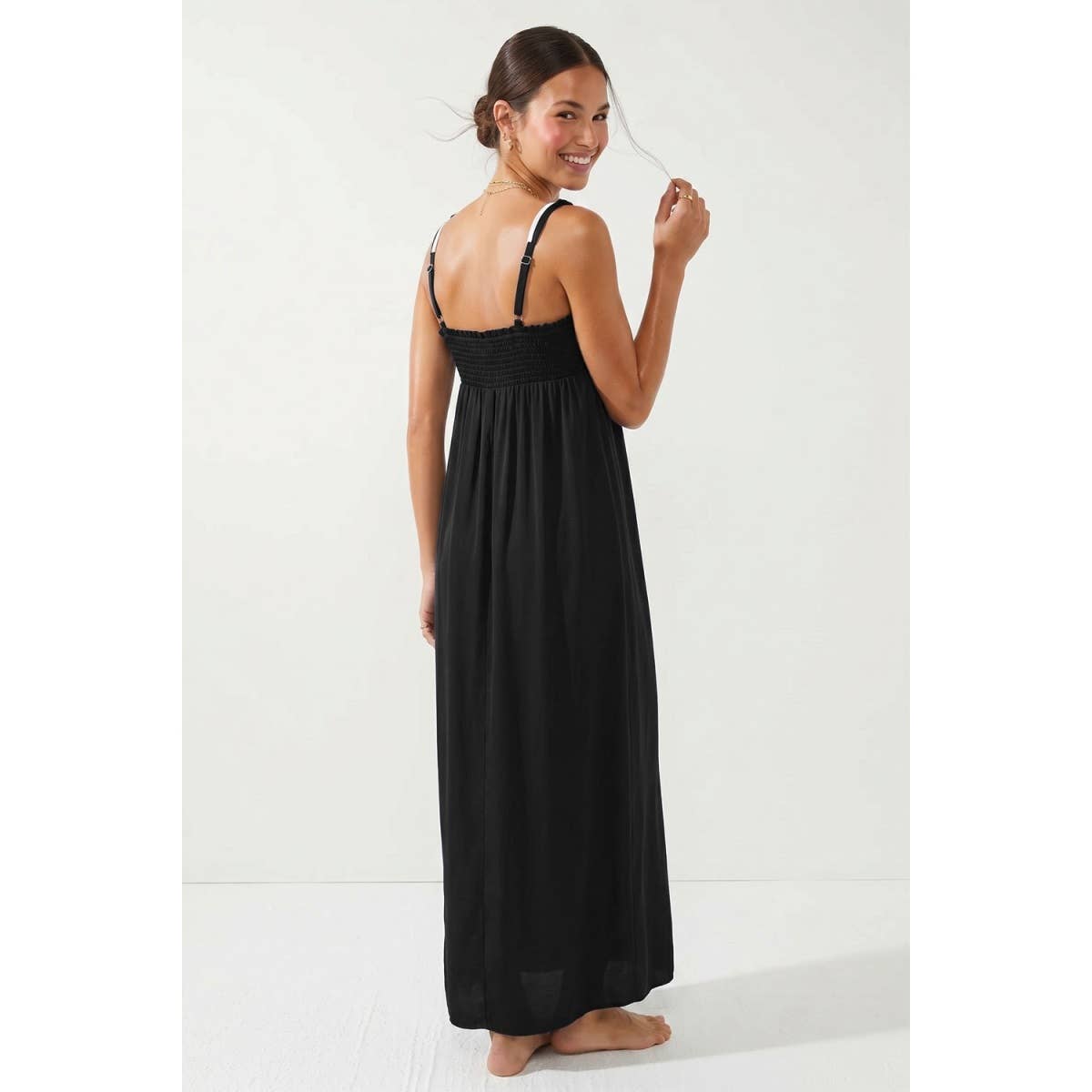 Cord Detail Smocking Maxi Dress: Capri Blue / L
