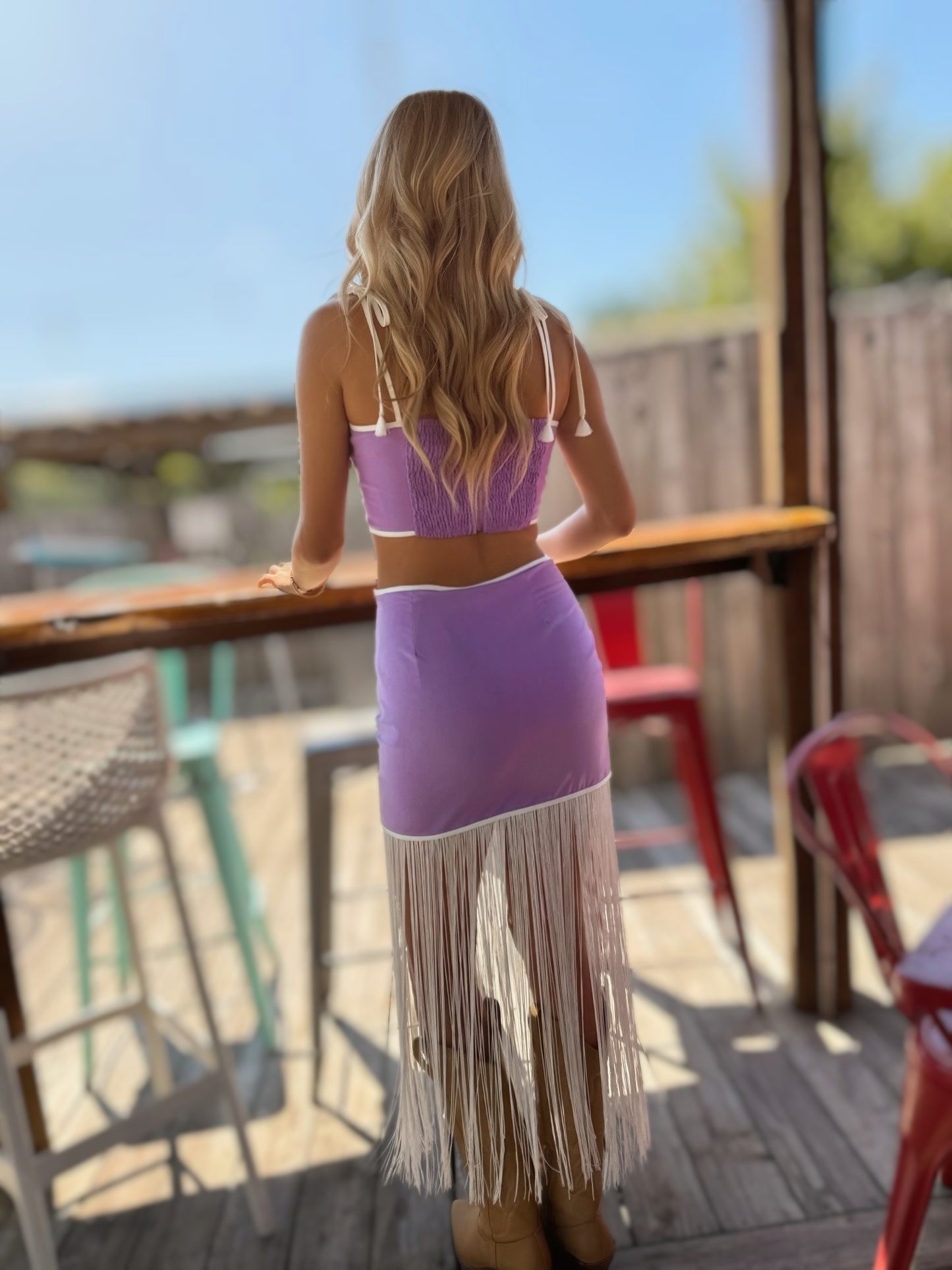 Lavender Fringe Crop Top & Skirt Set
