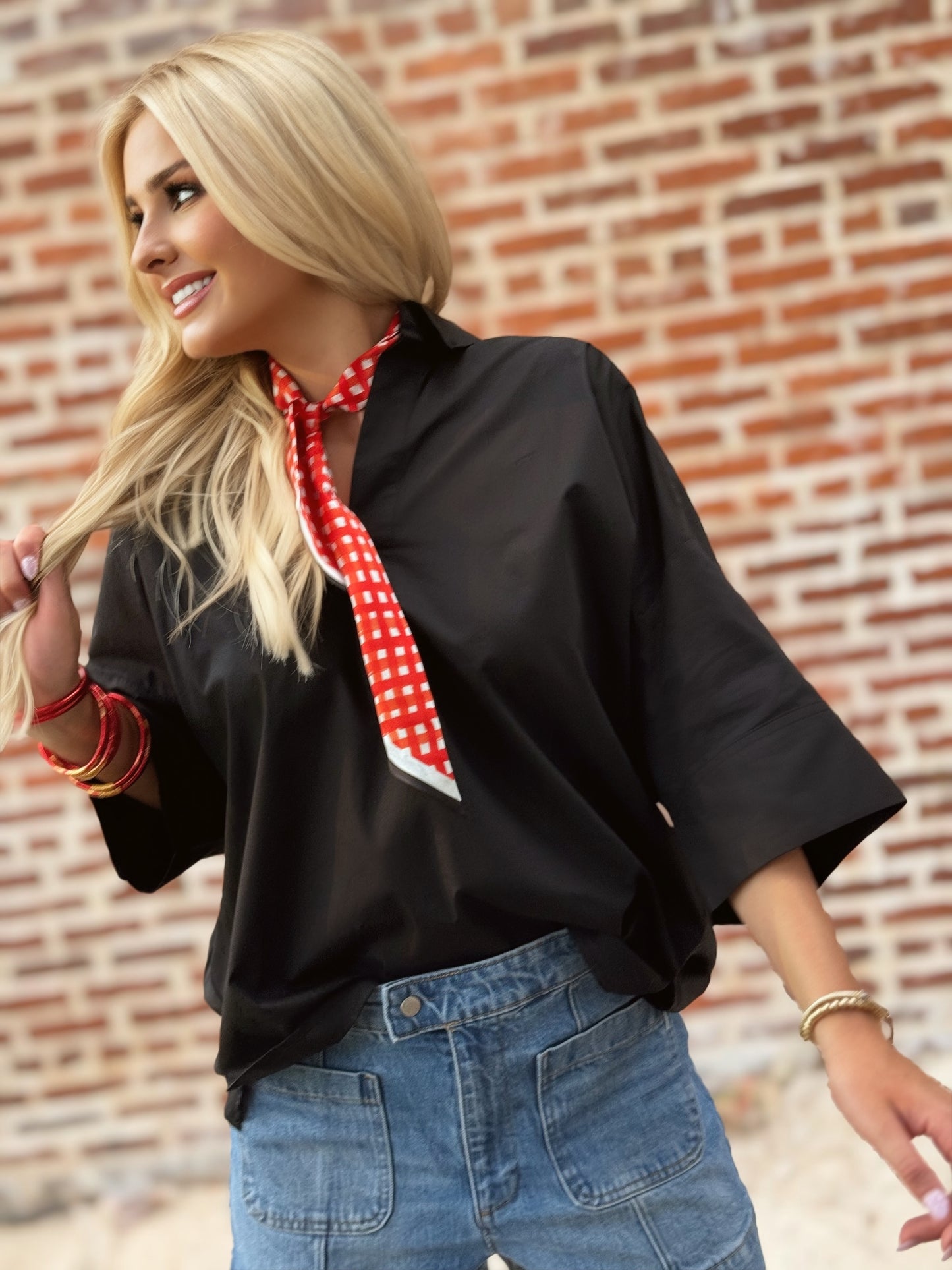 Everyday Ease Black Popover Cotton Shirt