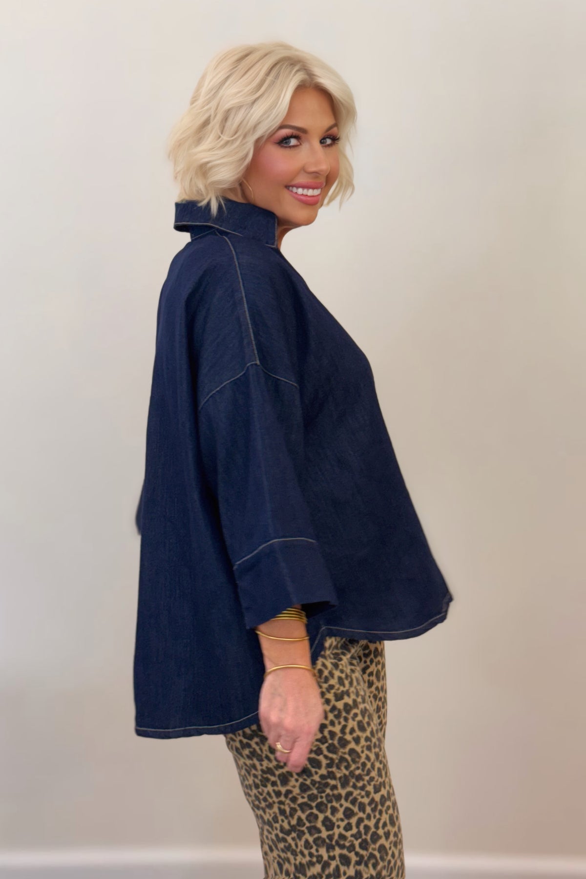 Easy Does It Oversized Denim Shirt : Dark-Wash Denim