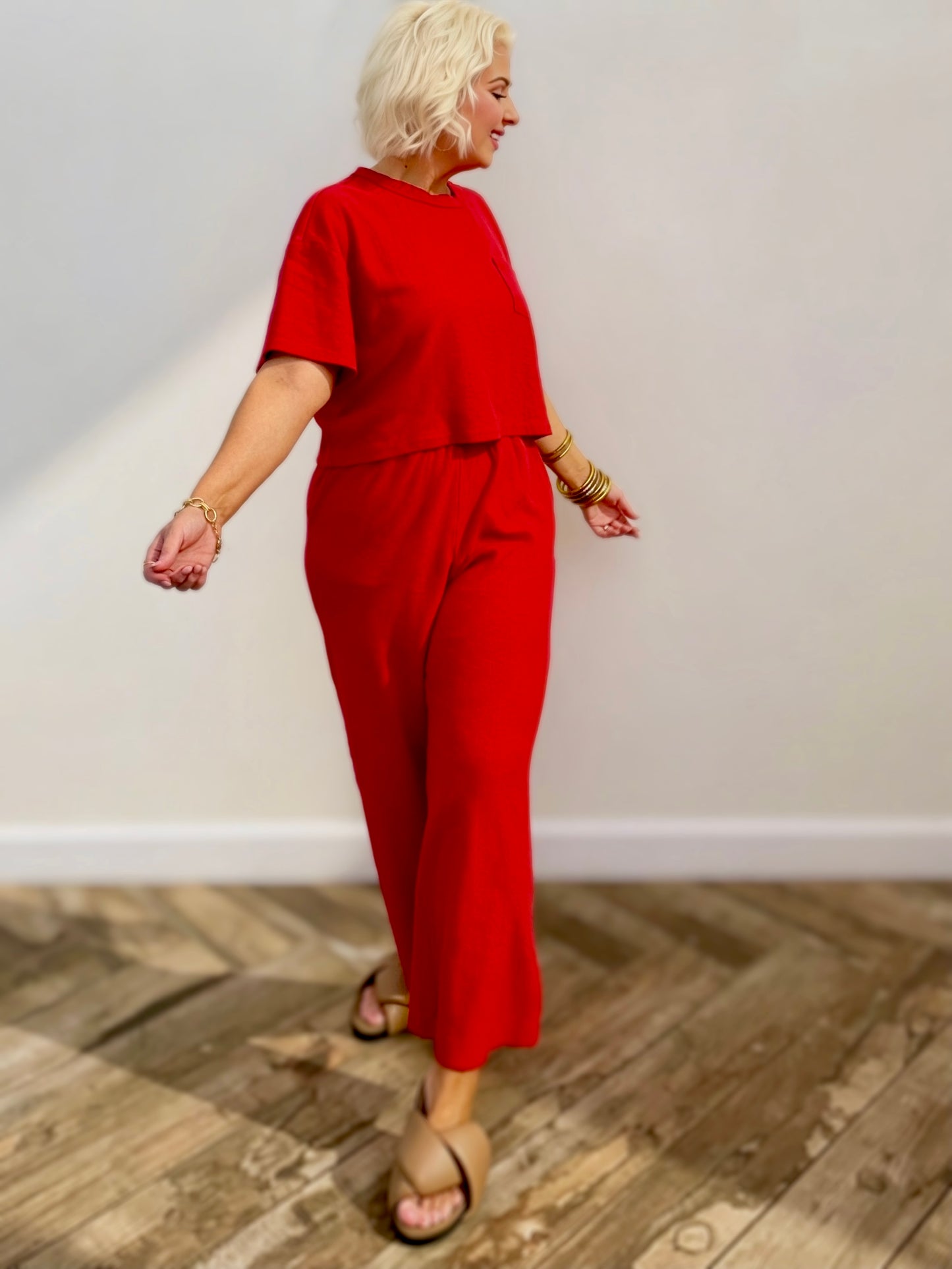 Red Wide-Leg Lounge Pants | Elastic Waist Relaxed Fit Pants