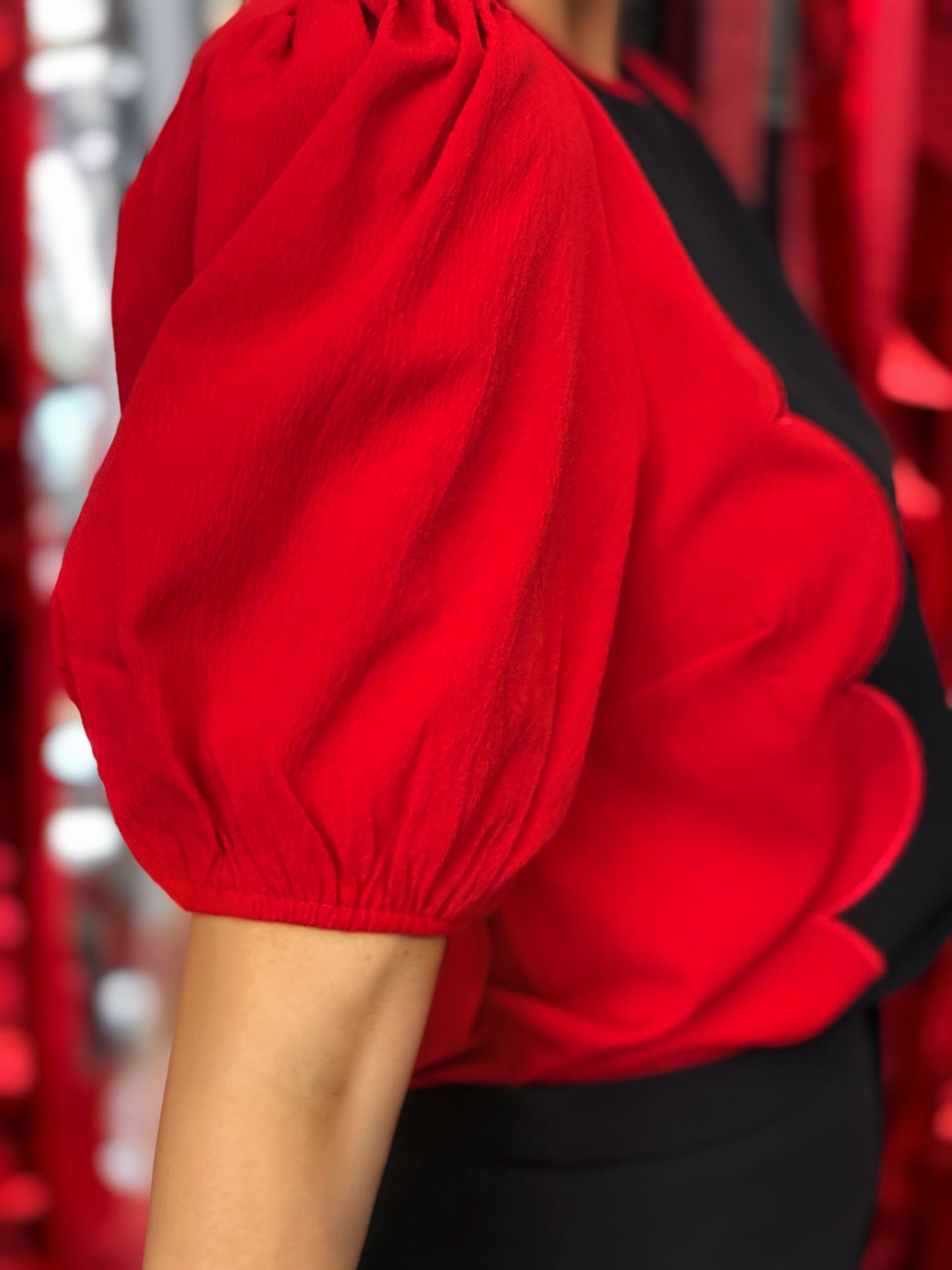 Red Zone Romance Scallop Blouse