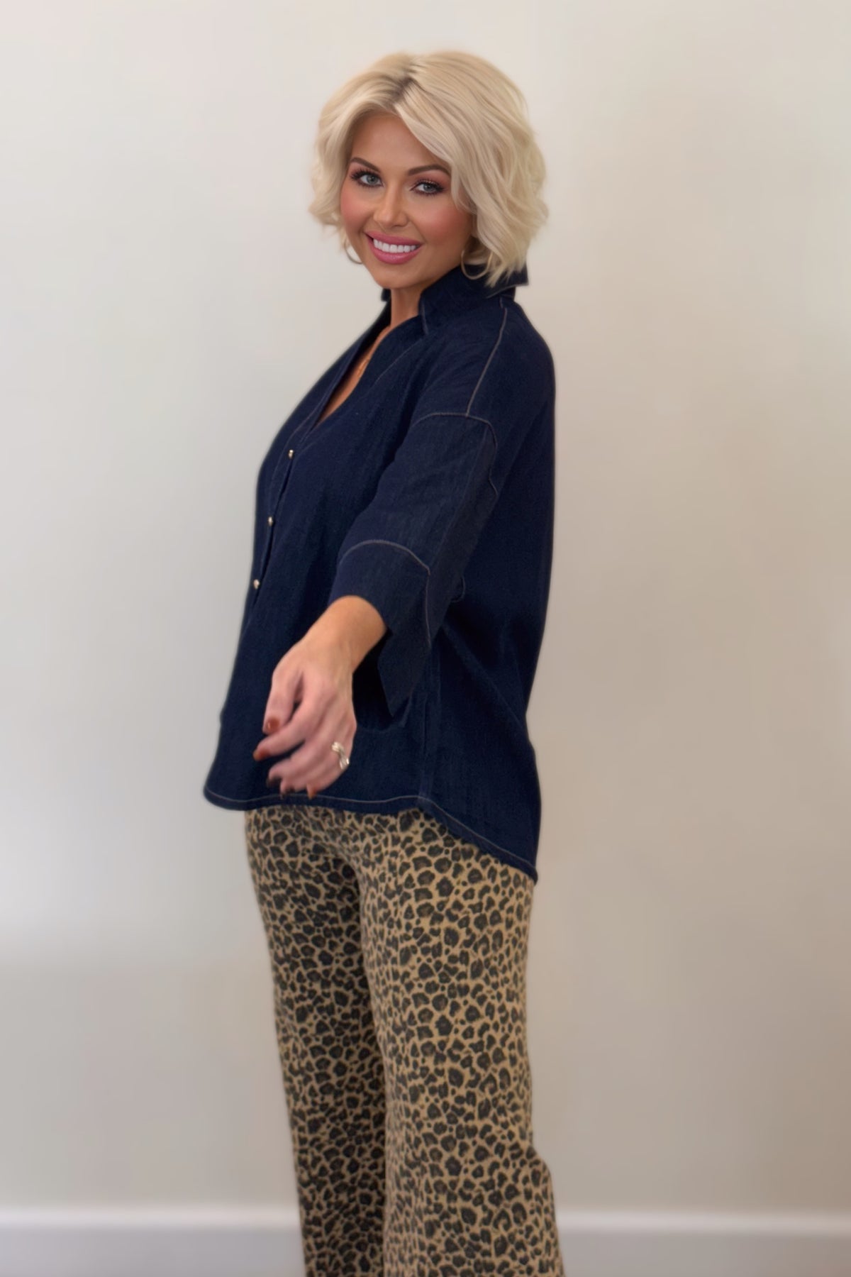 Easy Does It Oversized Denim Shirt : Dark-Wash Denim