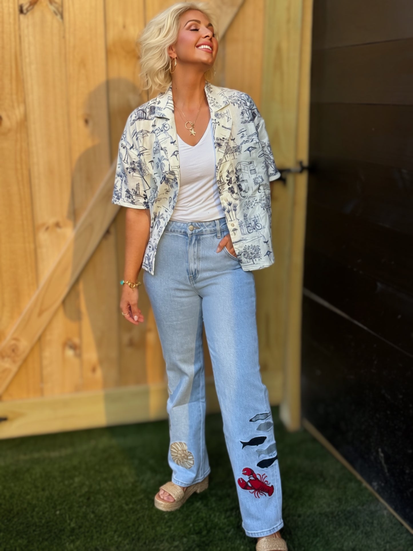91804P Ocean Jeans mit geradem Bein und Stickerei: HELLBLAU / S-M-L (2-2-2)