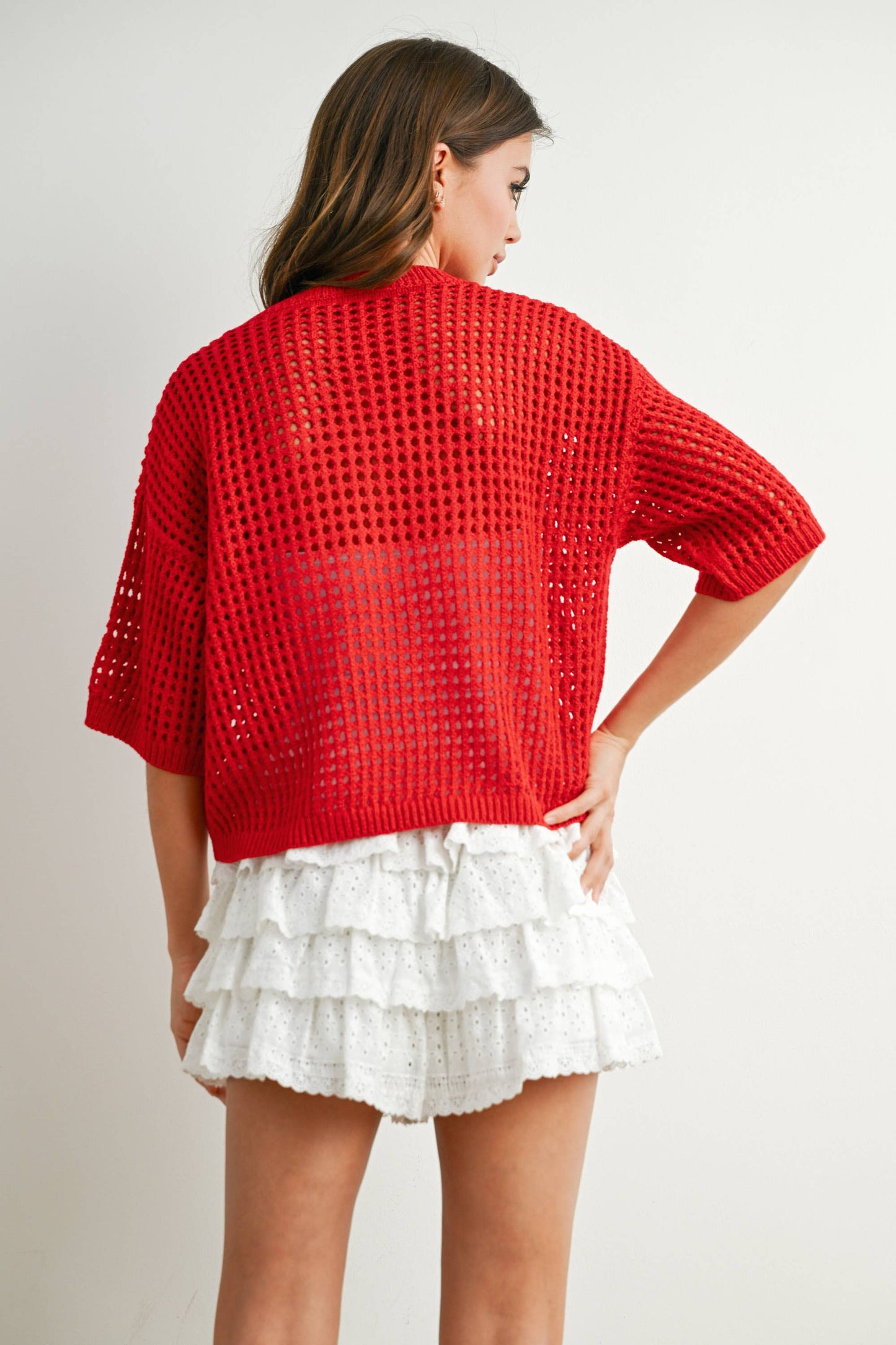 American Flag Open Knit Sweater Top | Lightweight Patriotic Crochet Pullover