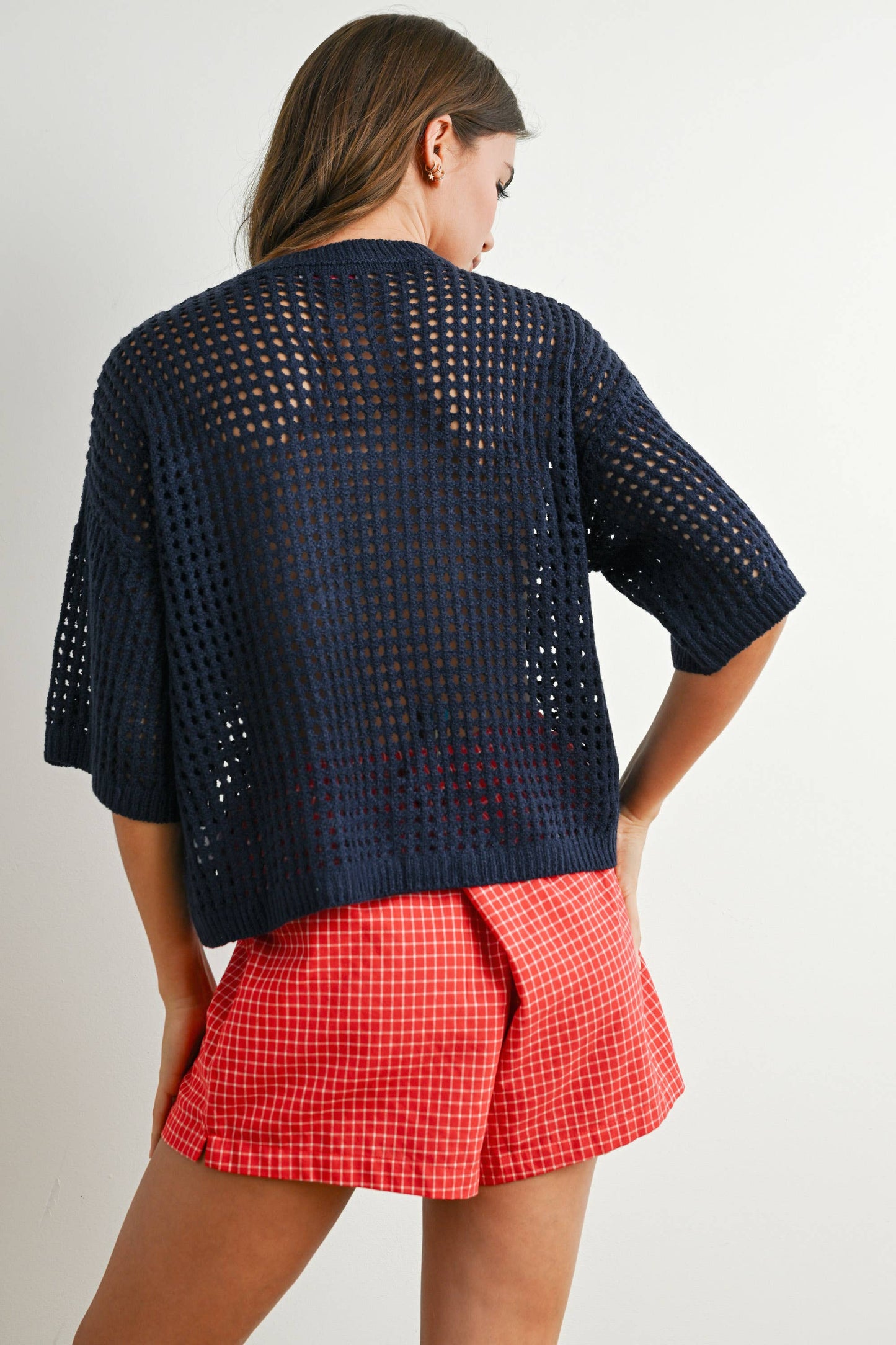 American Flag Open Knit Sweater Top | Lightweight Patriotic Crochet Pullover