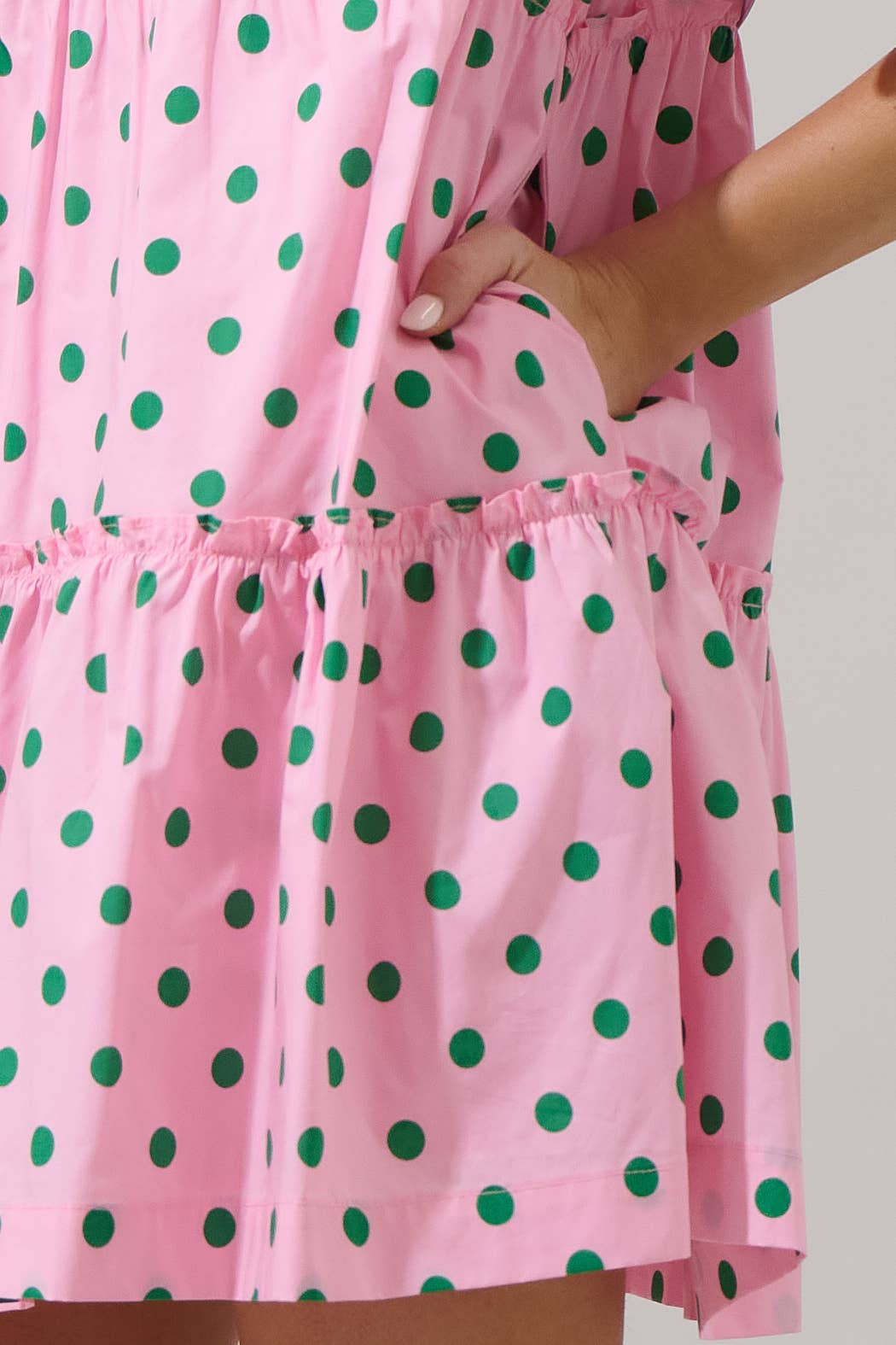 The Clubhouse Cutie Green Dot Dixie Split Neck Shift Dress