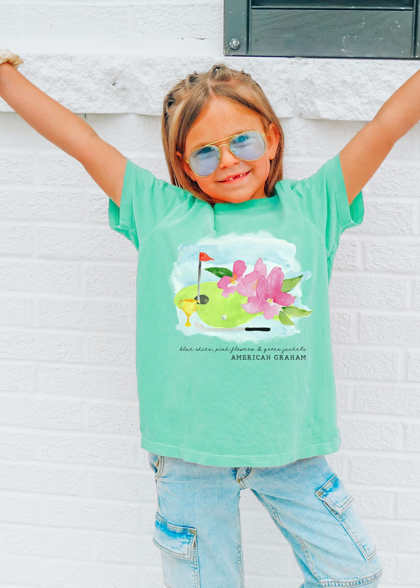 Youth Pink Flowers & Green Jackets Georgia Golf Tee