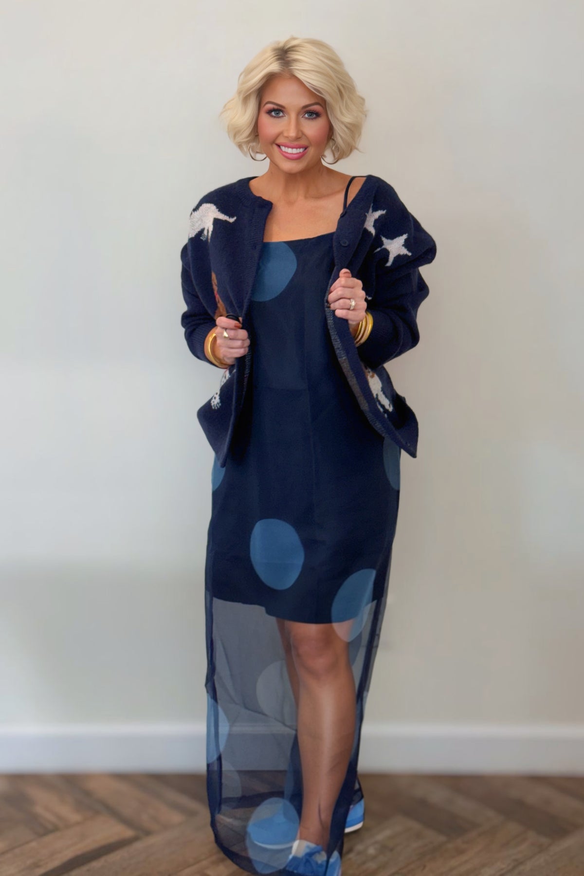 Midnight Muse Polka Dot Overlay Maxi Dress