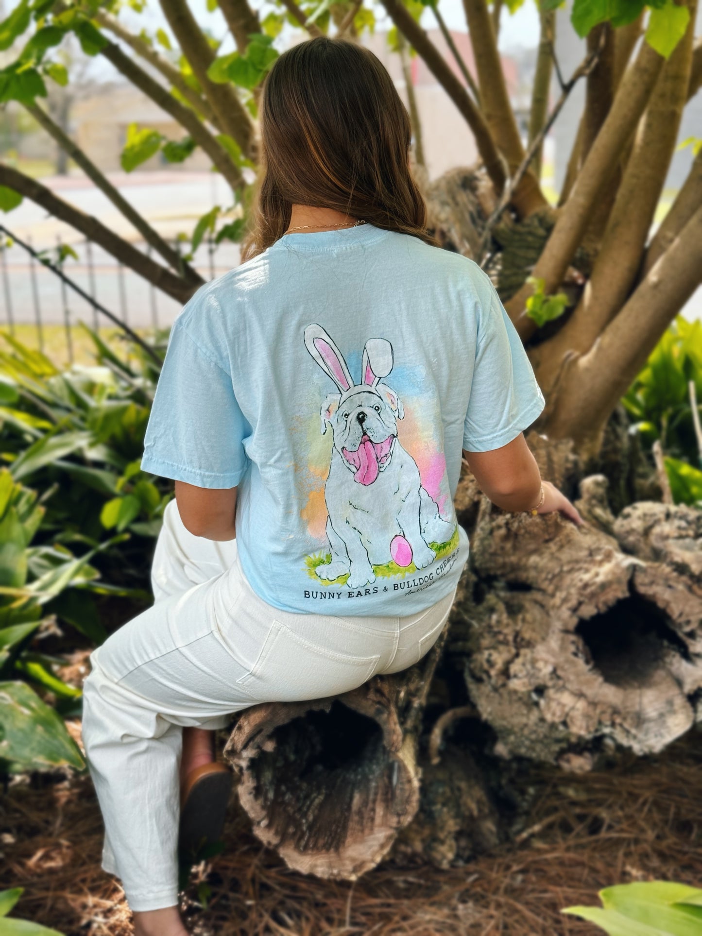 Bunny Ears & Bulldog Cheers Easter Comfort Tee American Graham Apparel