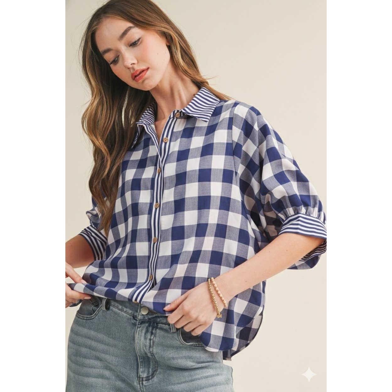 Romantic Gingham Check Pattern Elegant Blouse: RED / S-M-L-XL(2-2-2-1)