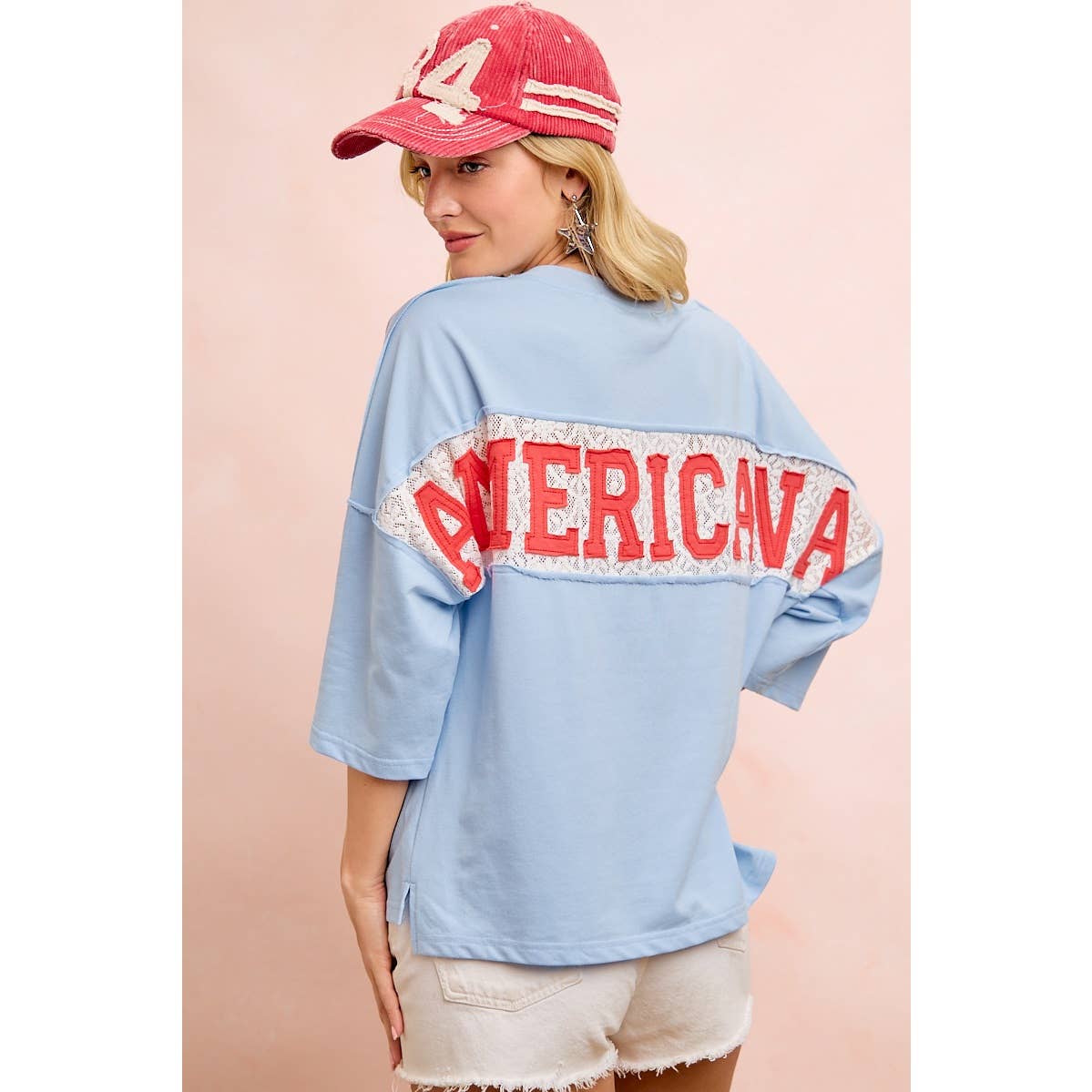 Americana Lace Patch Oversized V-Neck Top