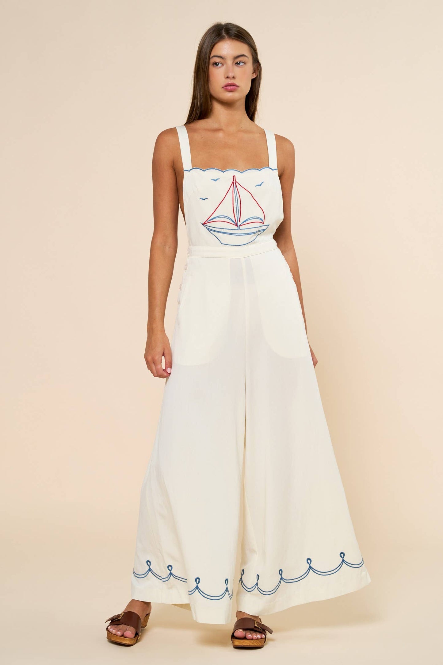 Nautical Embroidered Wide-Leg Jumpsuit – Coastal Summer Outfit