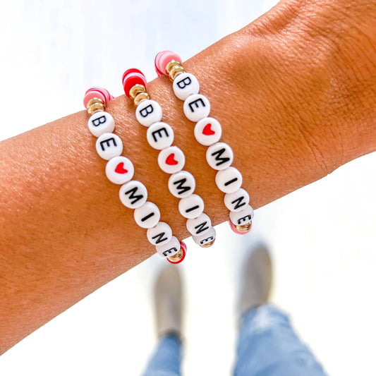 Be Mine Word Pink & Red Vinyl Heishi Valentine Bracelet - American Graham Apparel