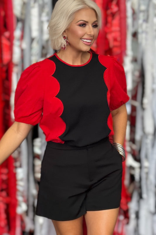 Red Zone Romance Scallop Blouse