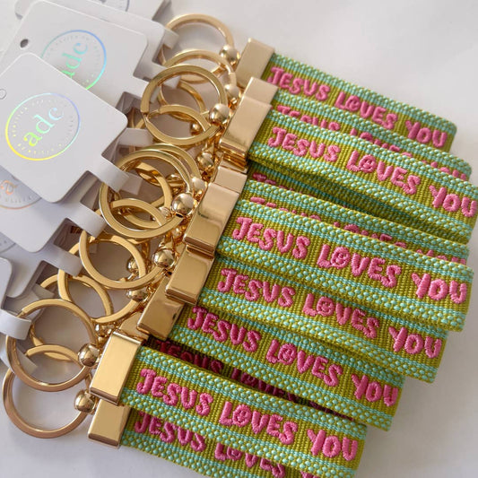 JESUS LOVES YOU Woven Canvas Keychain