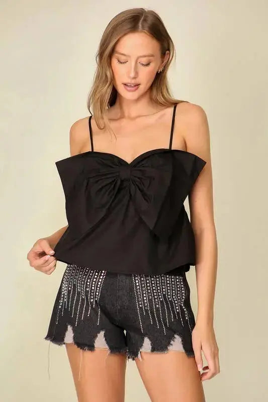 Sleeveless Bow Top - MN2176: Black / S Twentyten