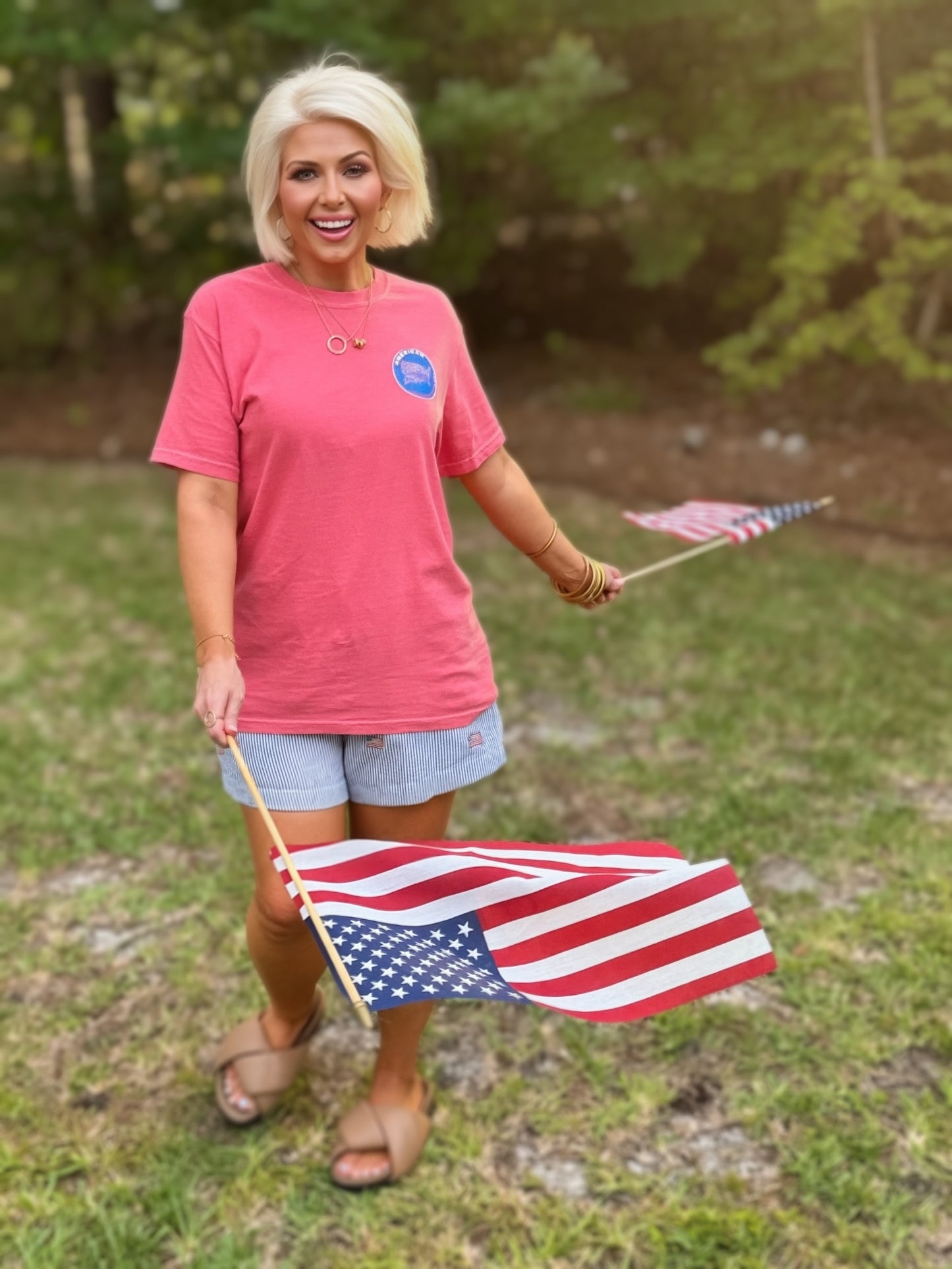 Land of the Free Dog Patriotic Graphic T-Shirt | American Graham Apparel | USA Flag Dog Tee