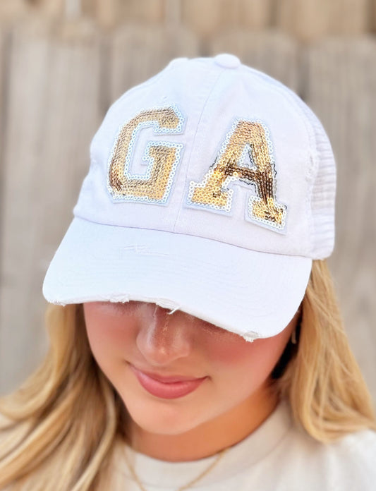 Judith March White & Gold Sequin State Hat