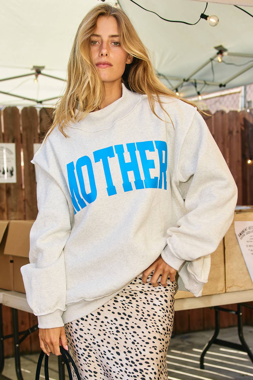 MOTHER & COOL MOM Heather Grey Mock Neck Reversible Sweatshirt