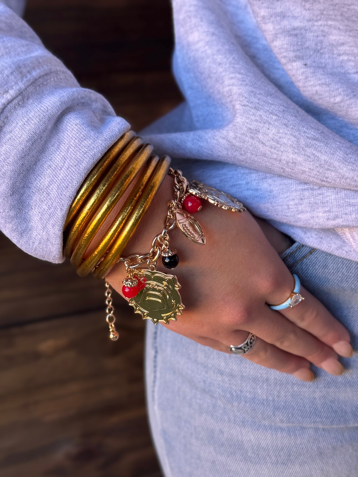 Gold Bulldog Game Day Charm Bracelet