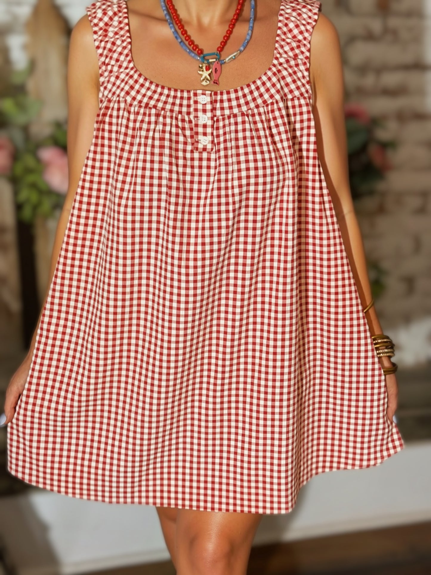 Randy Gingham Swing Minikleid: Rot Elfenbein / Zeitgenössisch / L