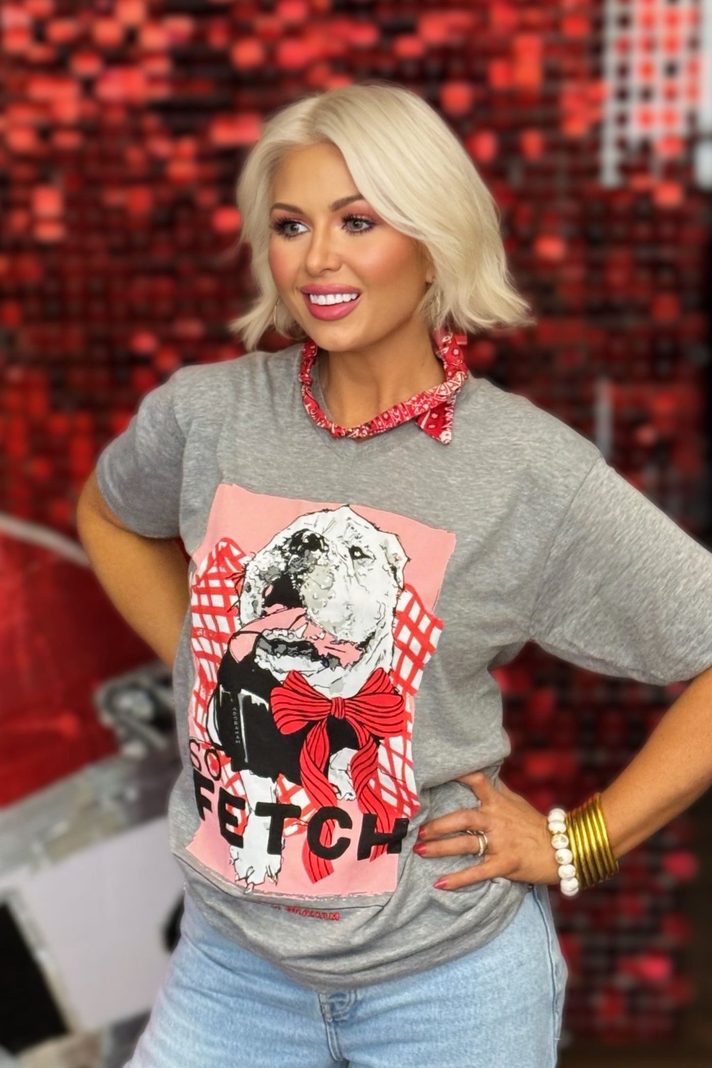So Fetch Bulldog Tultex Graphic V-Neck T-Shirt