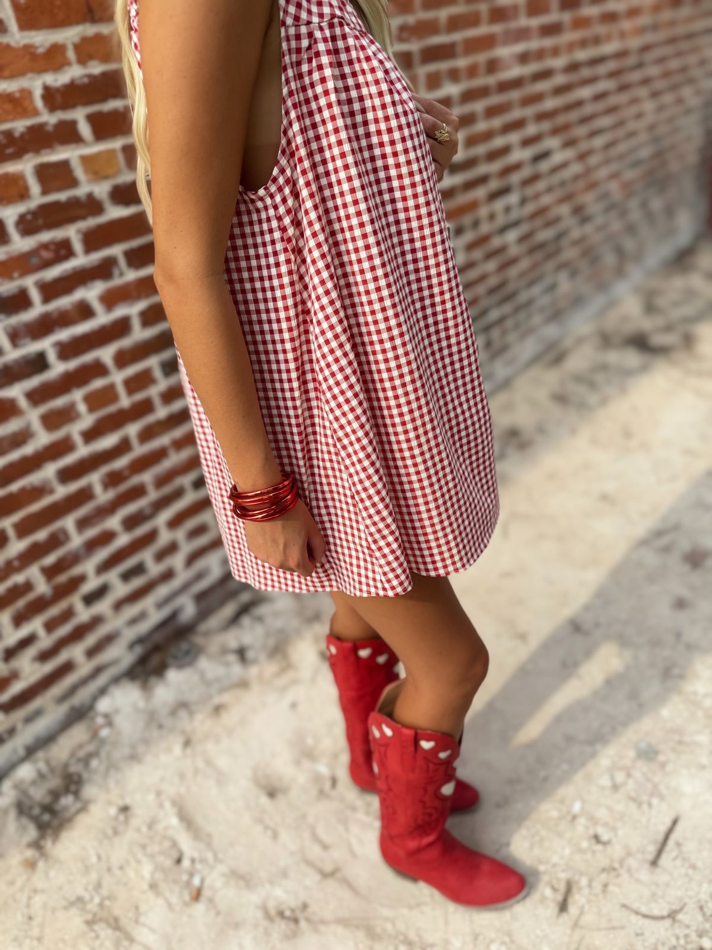 Randy Gingham Swing Minikleid: Rot Elfenbein / Zeitgenössisch / L