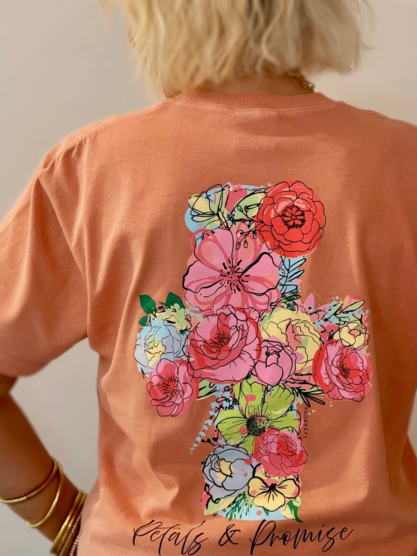 Petals & Promise: Grace In Full Bloom Spring Floral Cross Graphic T-Shirt