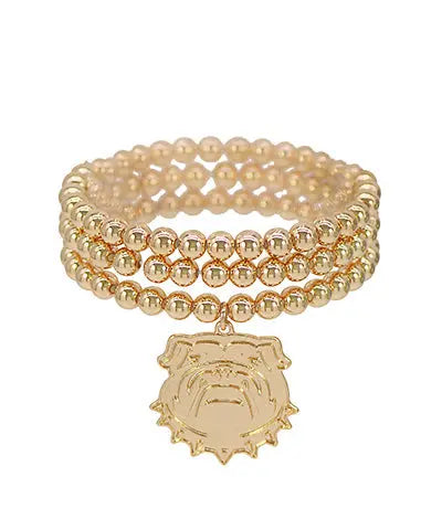 Gold Bulldog Charm Beaded Bracelet Stack American Graham Apparel