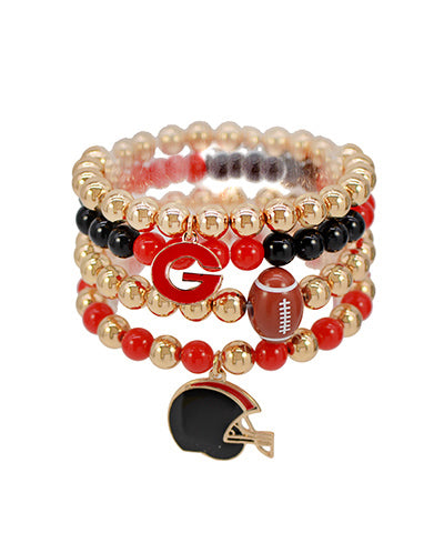 Red & Black Football Bracelet Stack