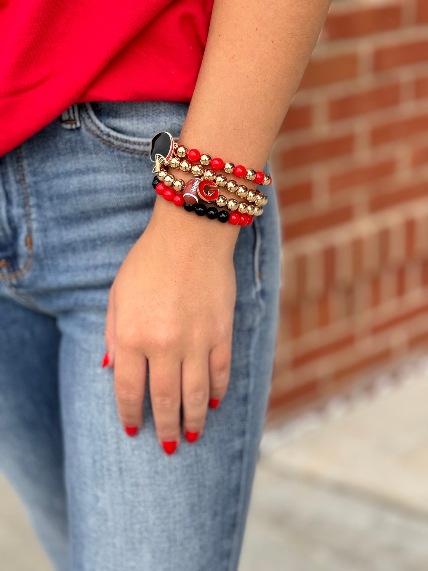 Red & Black Football Bracelet Stack