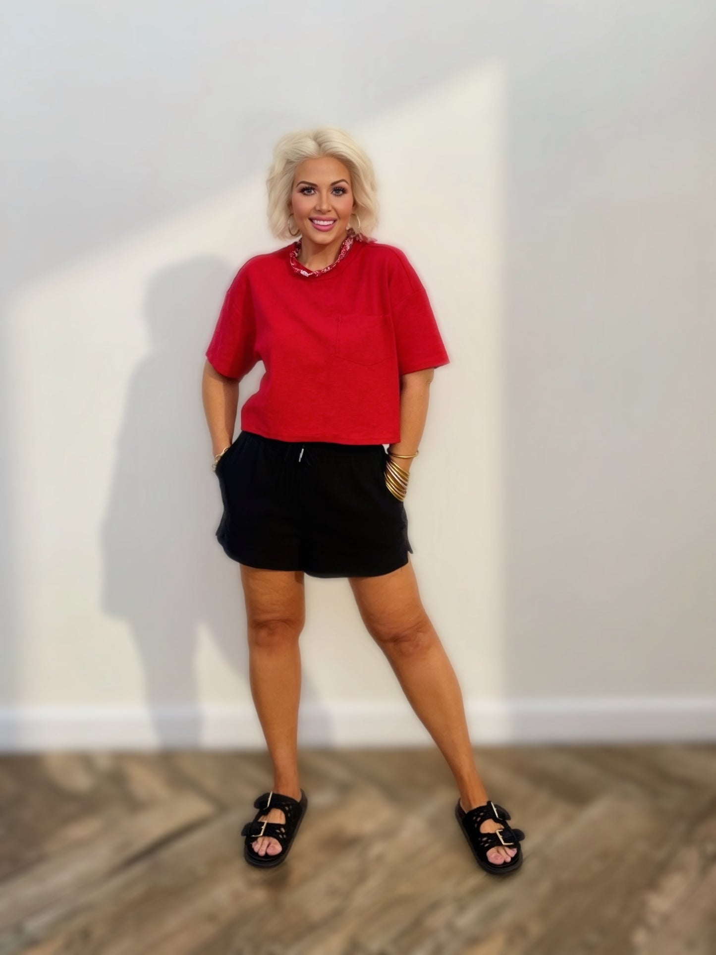 Black Drawstring Lounge Shorts | Elastic Waist Casual Shorts | Matching Set Bottom