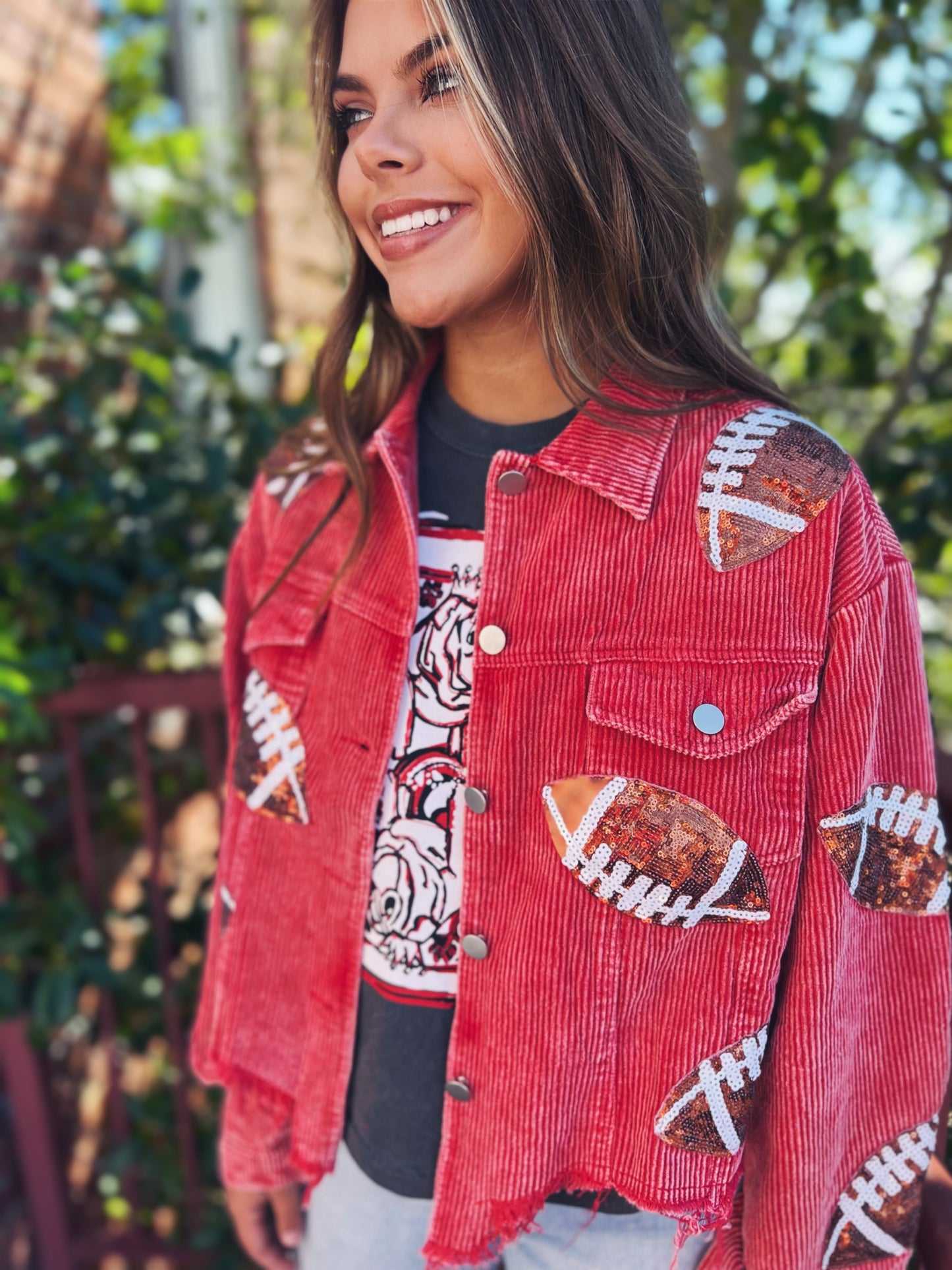 Red Sequin Football Jacket No no