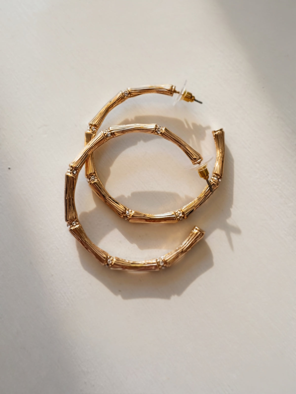 Pavé Crystal Bamboo Hoop Earrings- 2 inch