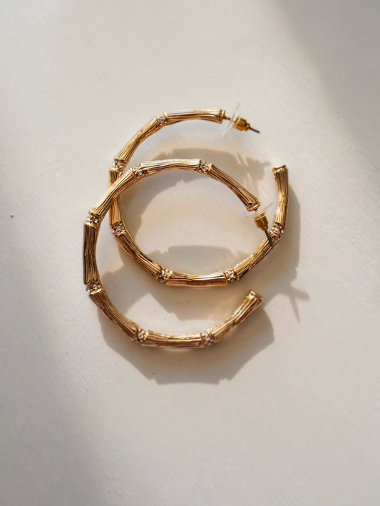 Pavé Crystal Bamboo Hoop Earrings- 2 inch