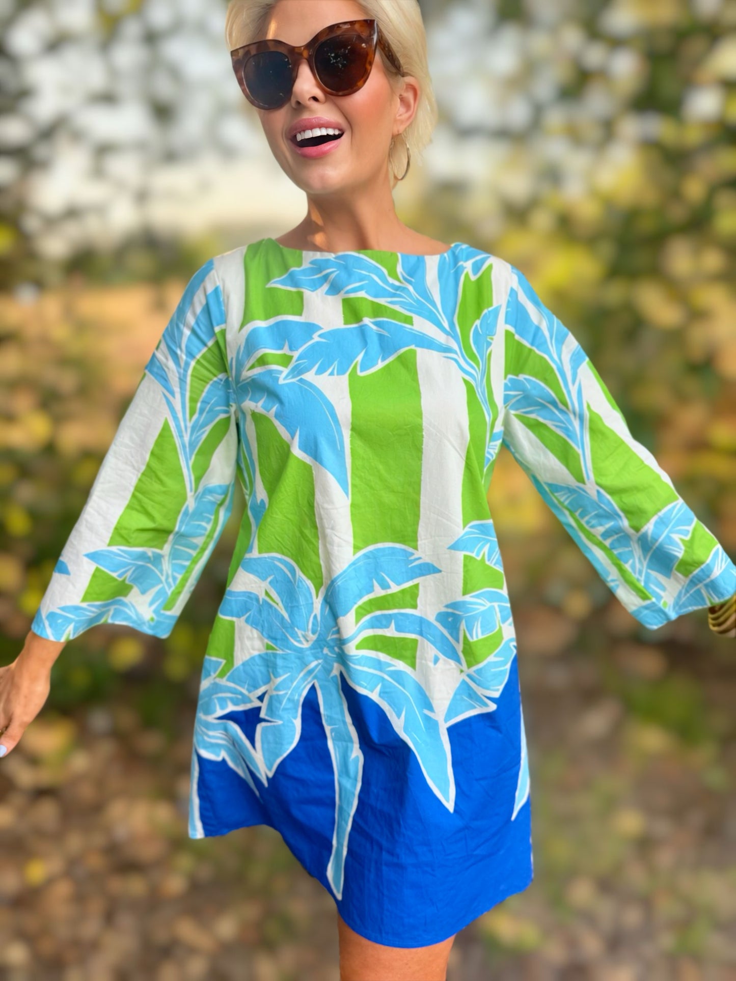 Une mini-robe tissée imprimée - ID23478 : VERT BLEU / Contemporain / L